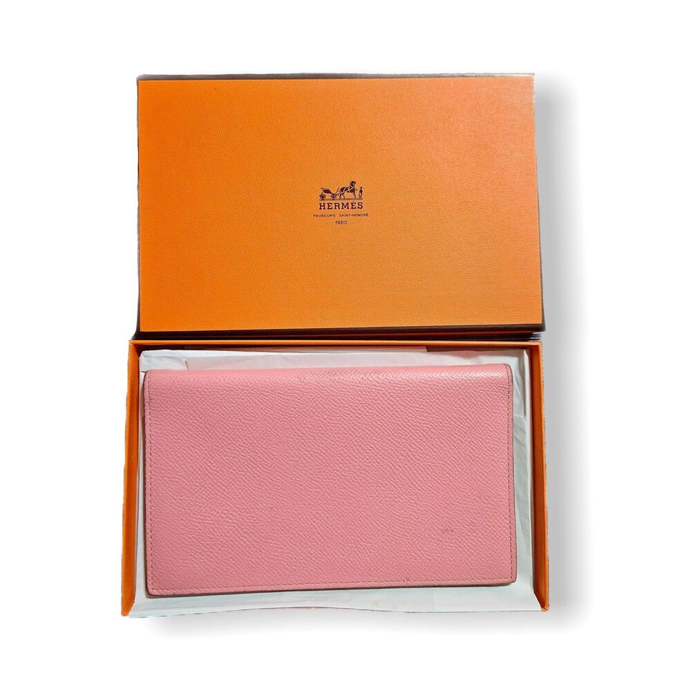 Hermès Epsom Leather Long Wallet Bubblegum Pink Slim Bifold Boxed VGUC - Picture 12 of 12